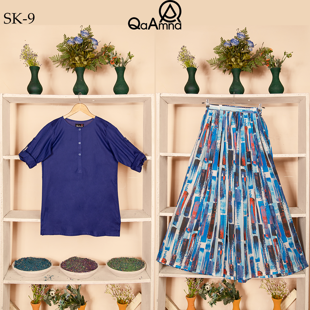 SK-9 Color Half Line Silk Skirt Set Qasim Yaqoob Pakistan