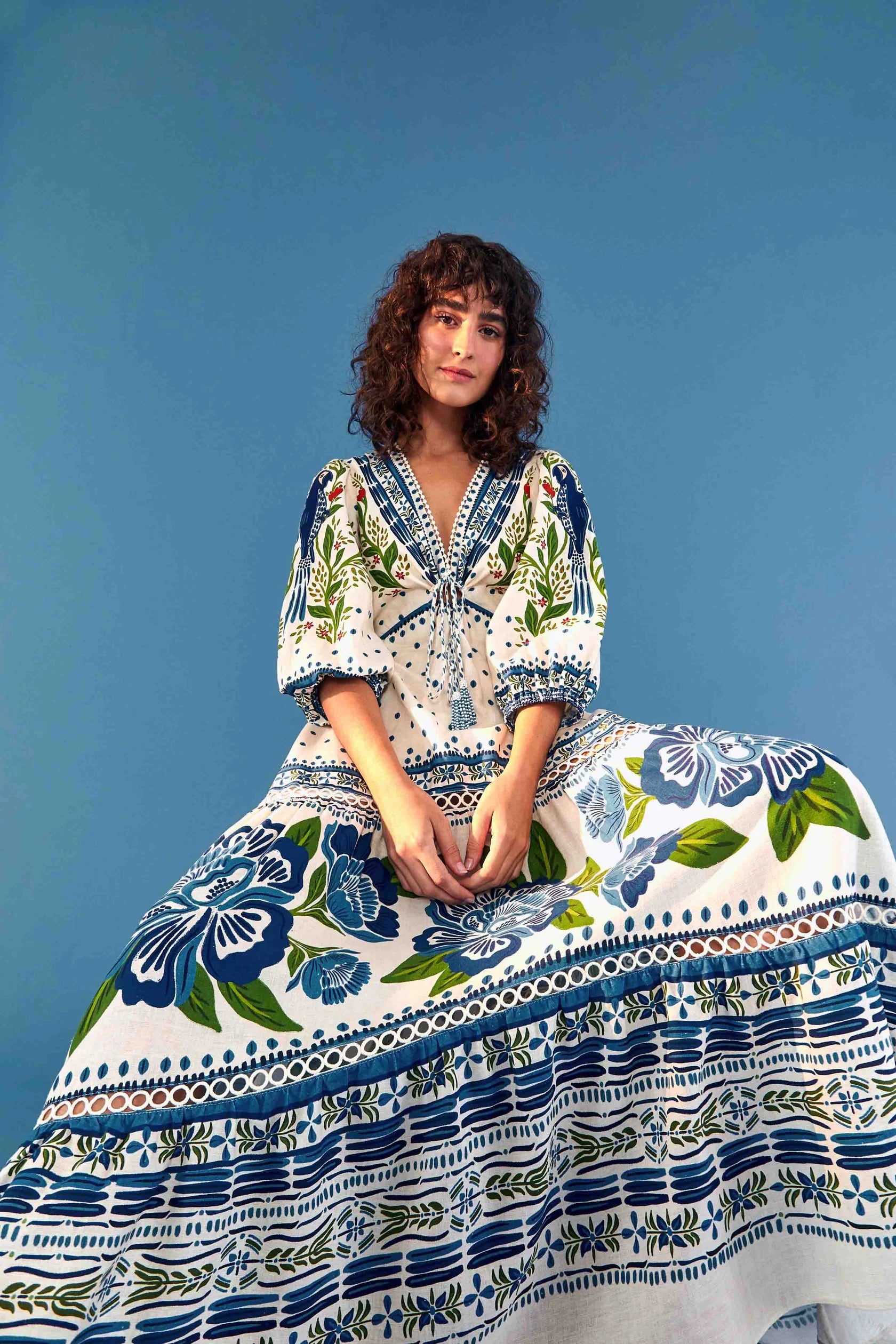 Ocean Bloom Boho Silk Maxi