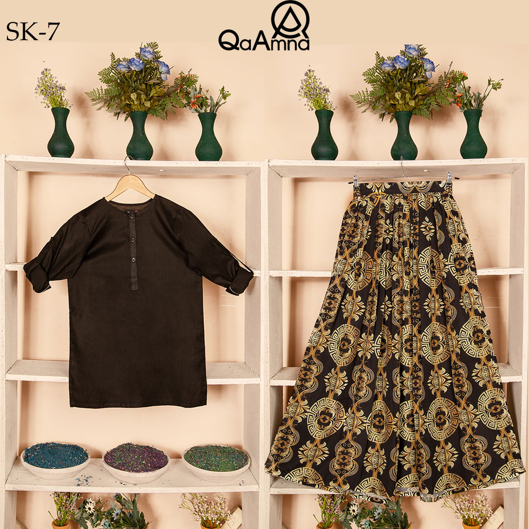 SK-7 Versace Print Silk Skirt Set Qasim Yaqoob Pakistan