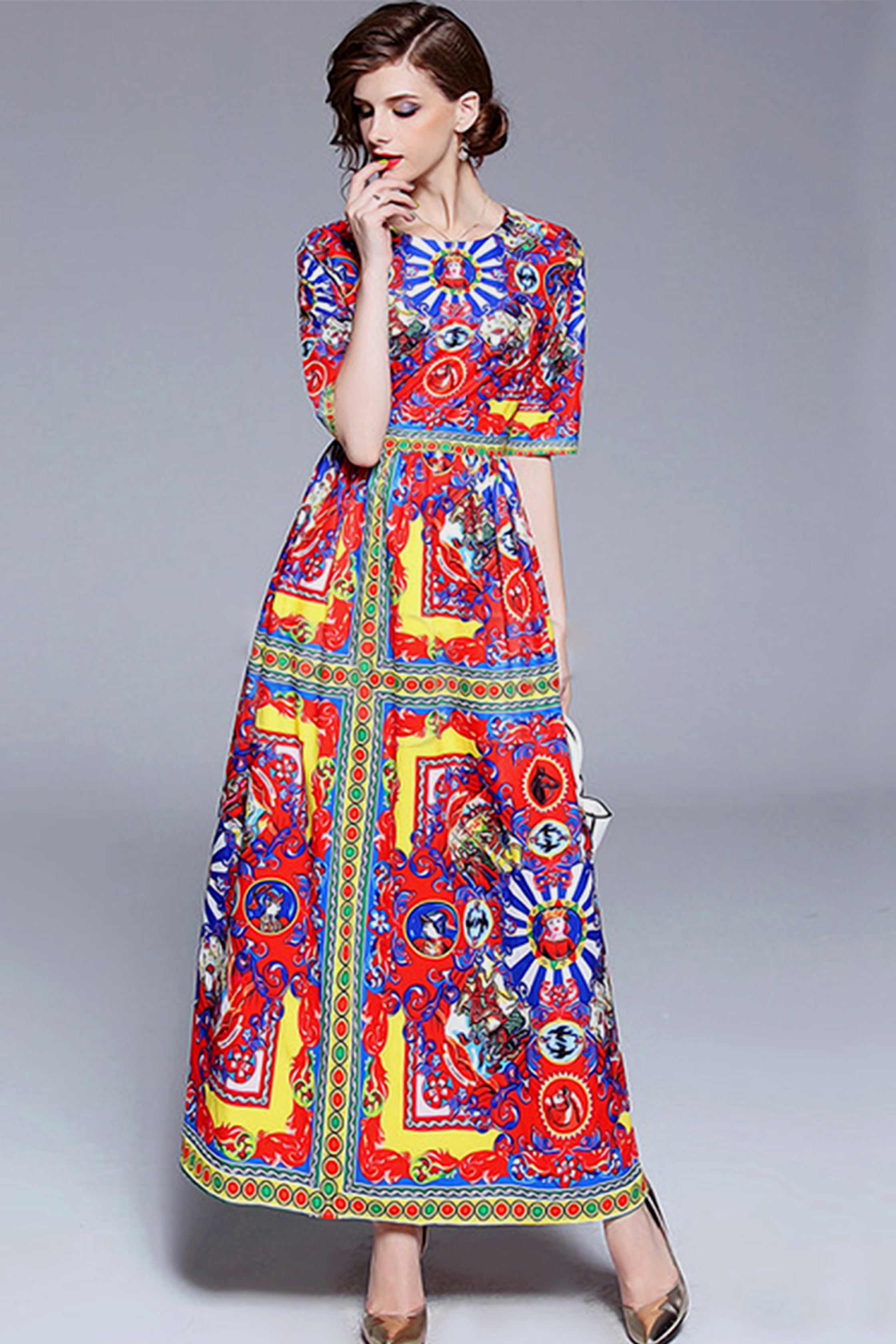 Vintage Floral Print Long Maxi Maxi Dress