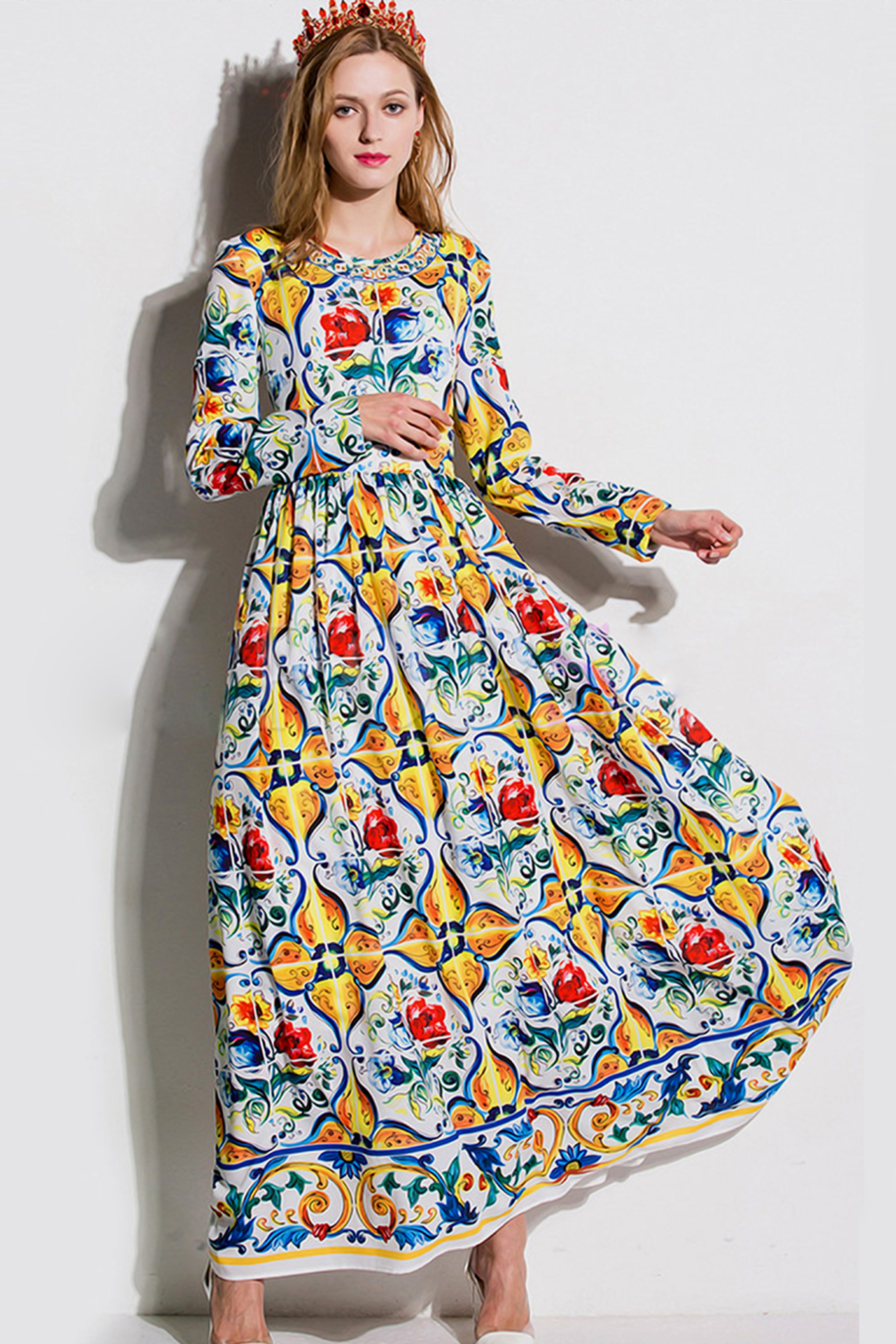 Ethnic Print Long Maxi Dress
